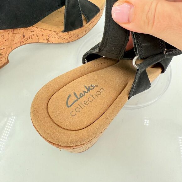 Clarks Giselle Beach Strappy Cork Wedge Heel Platform Sandals Black Size 10M - Picture 12 of 14